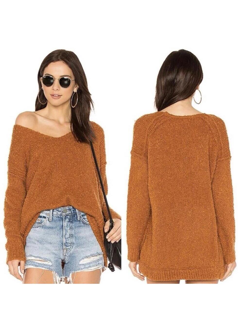 Free People Oversized Nubby V-Neck Sweater